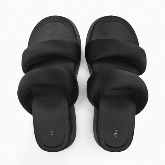 Zara Black Padded Strap Platform Chunky Sandals Shoes Size 10 - Picture 6 of 10